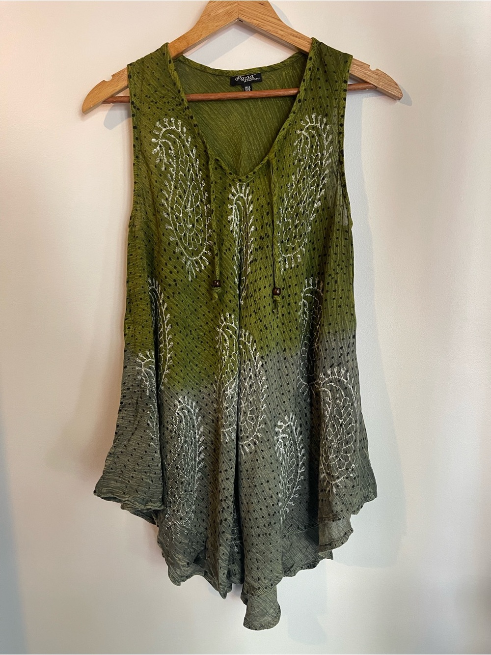 Papa Vancouver Olive Green Paisley Crinkle Tunic FreeSize